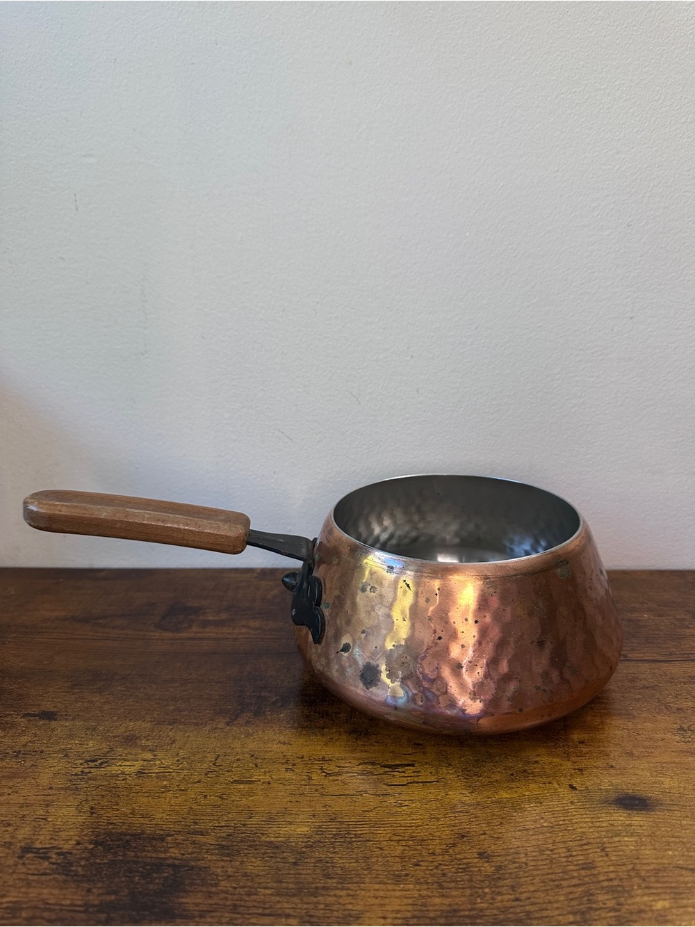 Vintage Spring‎ Culinox Switzerland Copper Butter Warmer Pot Wood Handle